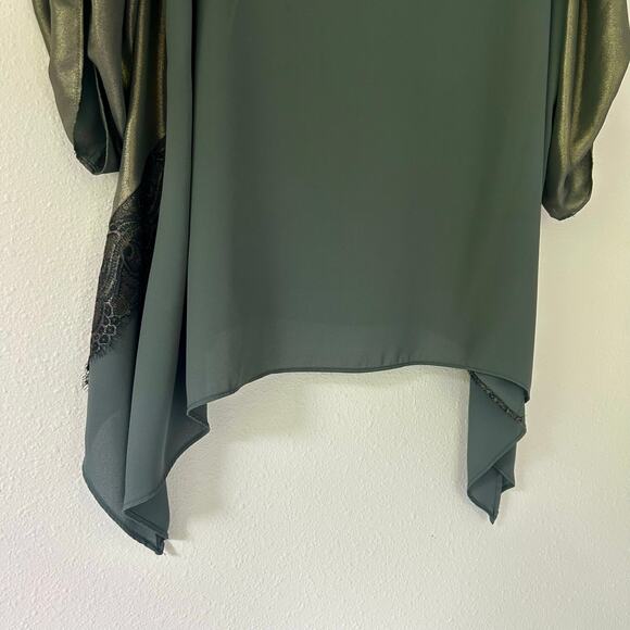 Chico’s asymmetric metallic olive green tunic holiday party Whimsigoth fairy XL - Picture 9 of 13